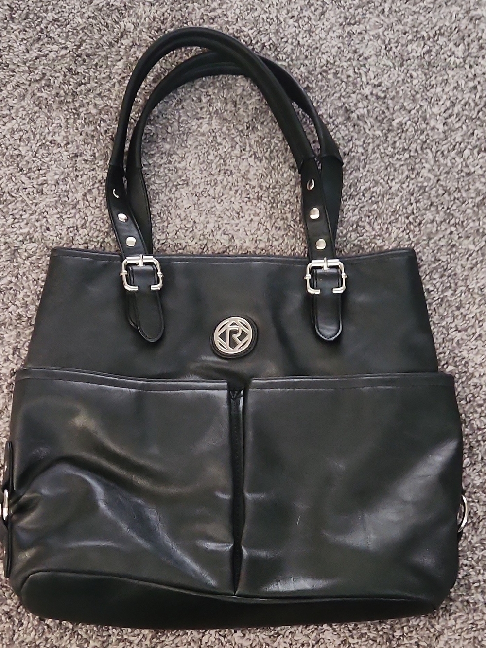 Black Women's Tote Handbag with Front Pockets - Relic